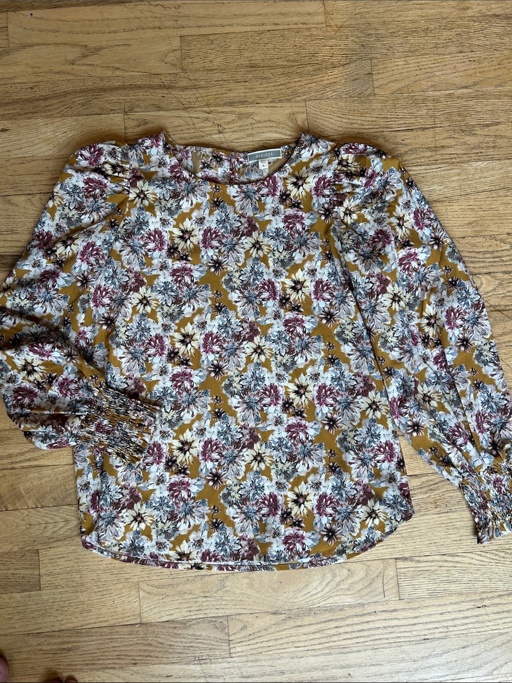 Pleione Mustard Floral Long-Sleeve Blouse - Picture 3 of 8